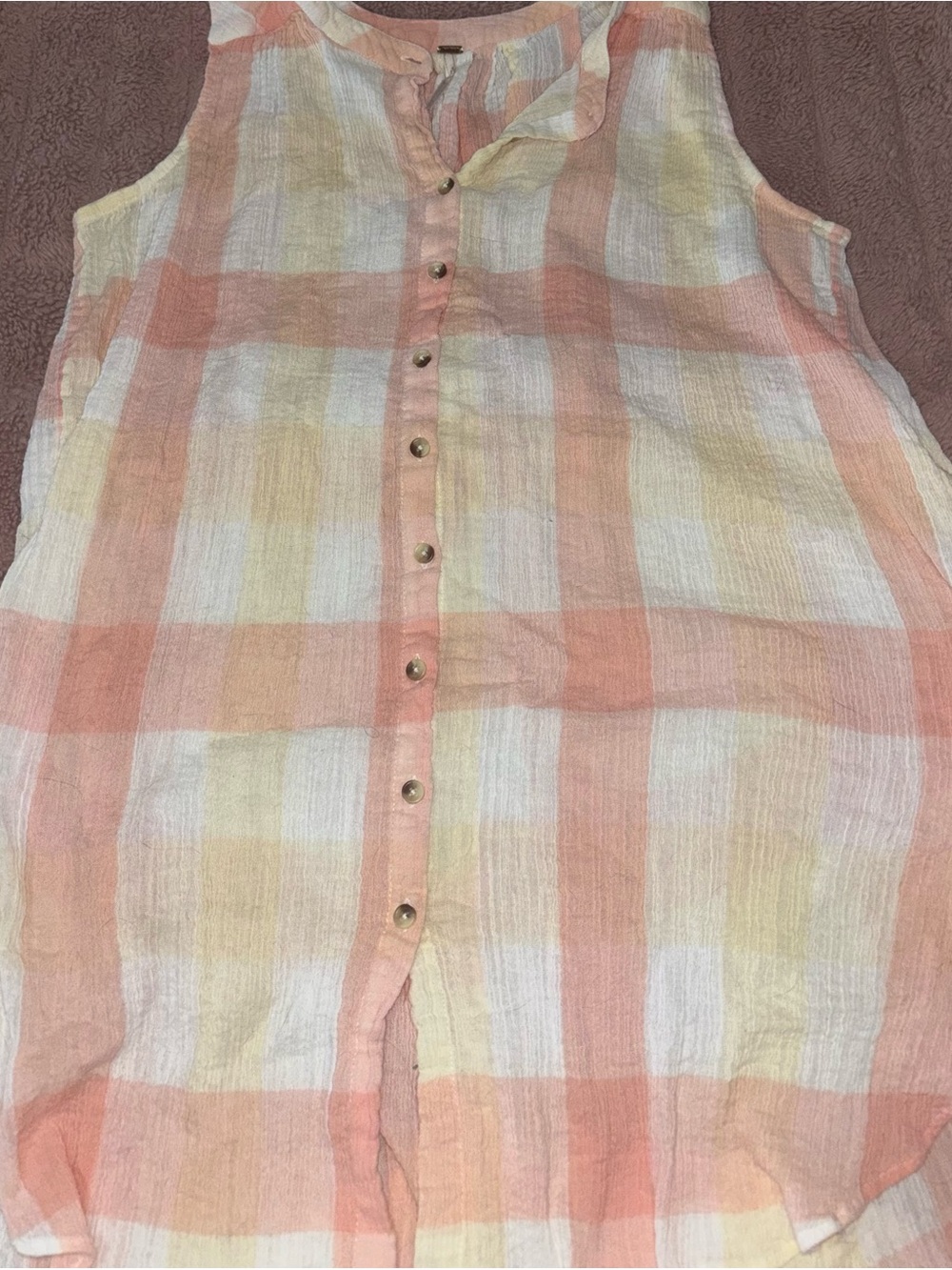 Free People Sleeveless Button-Front Plaid beach cover up